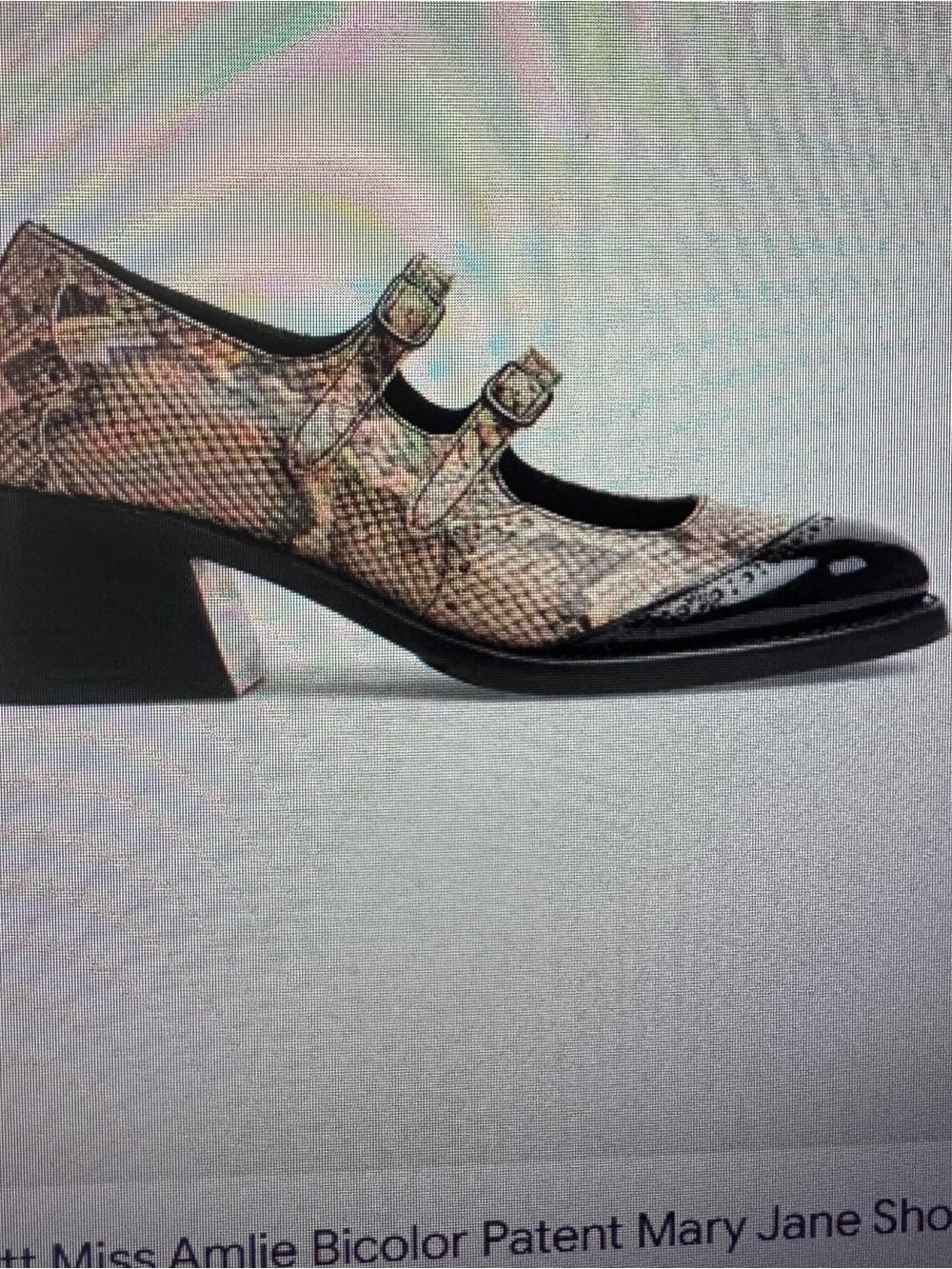 Snake-Print Mary Jane Pumps with Black Patent Toe - Picture 4 of 5